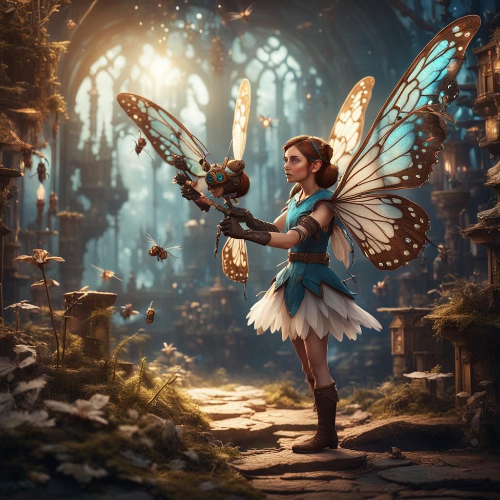Fairy with Moth Wings in Workshop, Detailed Art