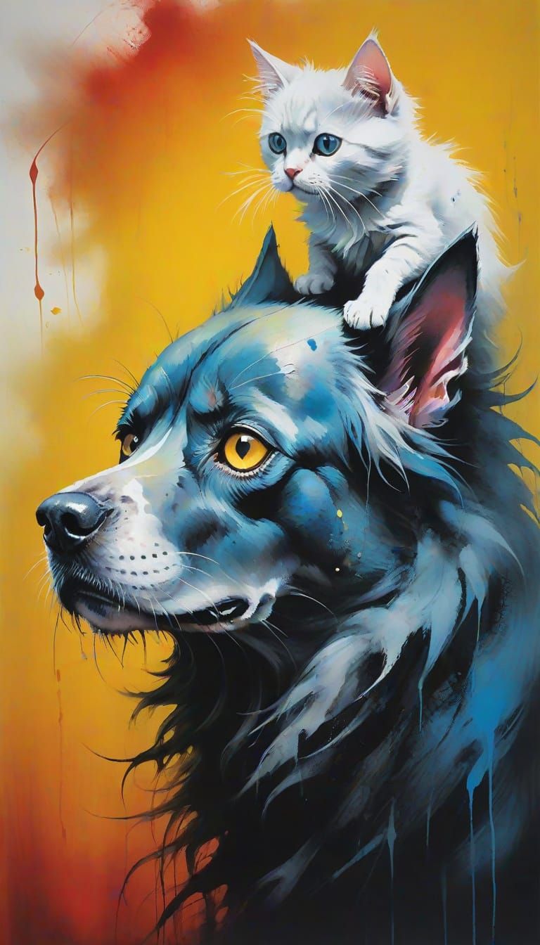 Dog and Cat in the Style of Stephen Gammell