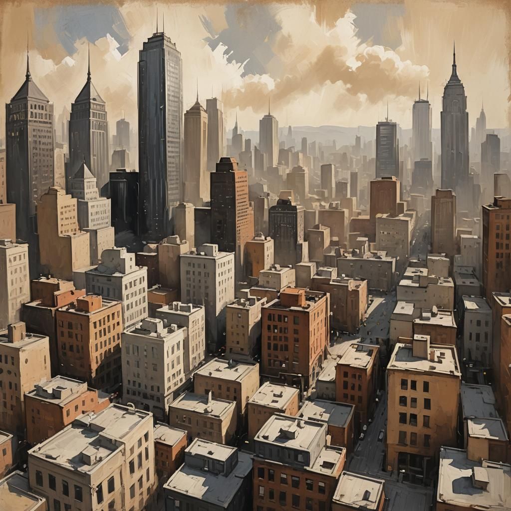 Cityscape in Dry Brush Style Painting