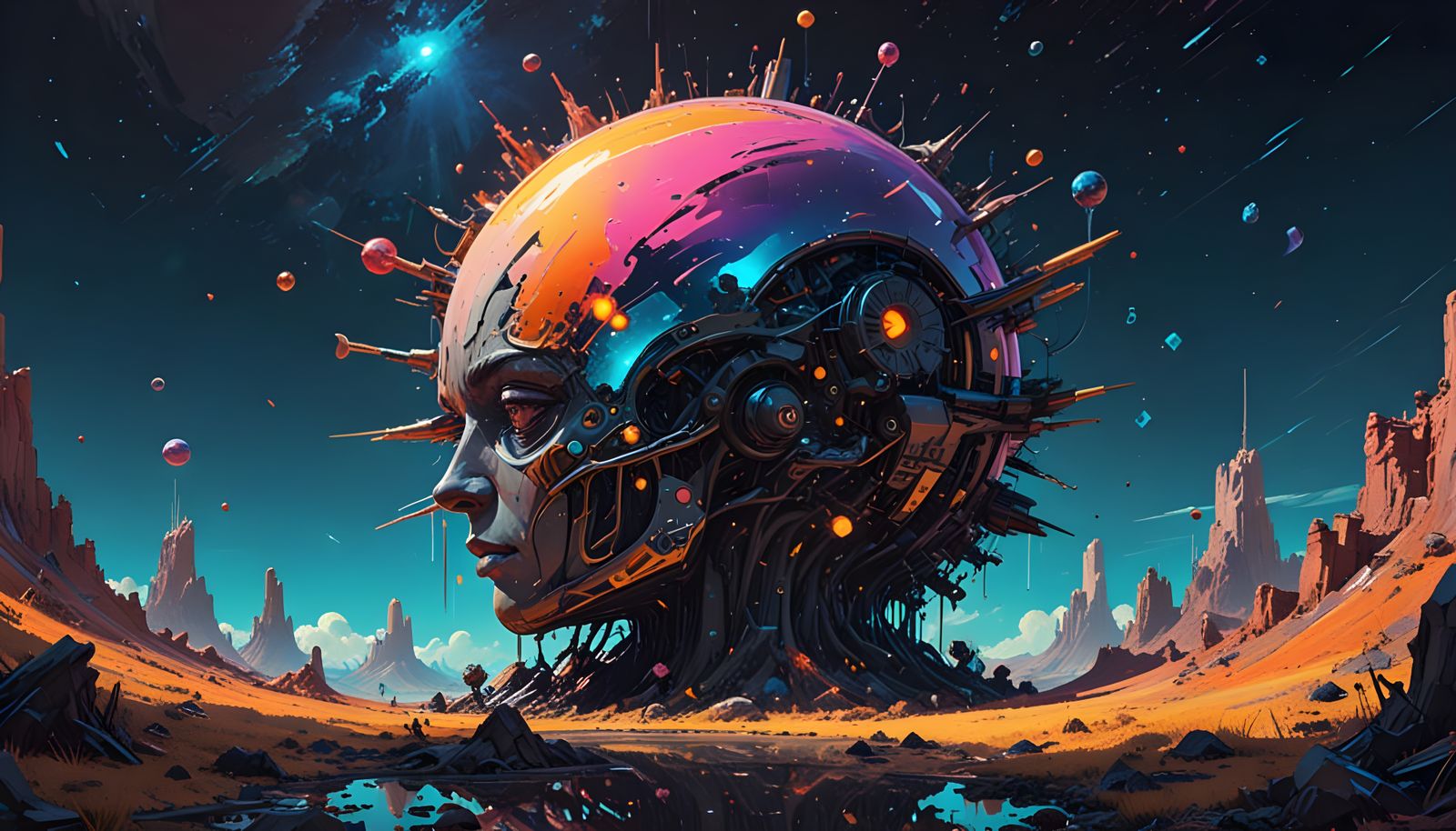 Surreal Cyberpunk Star Field in 8 Bit Glitch Art