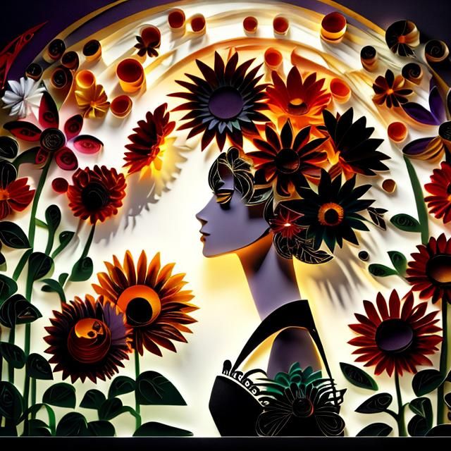 Kirigami Animal in Sunflower Garden Paper Art