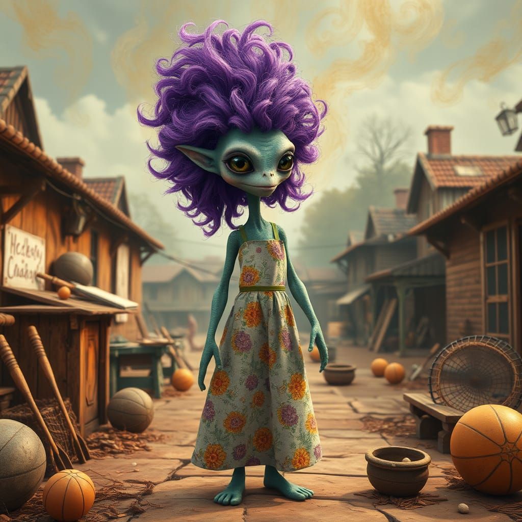 Whimsical Alien in School Yard, Kandinsky Style