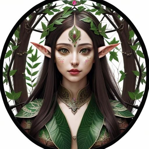 Leaf Mosaic Portrait of an Elf Woman
