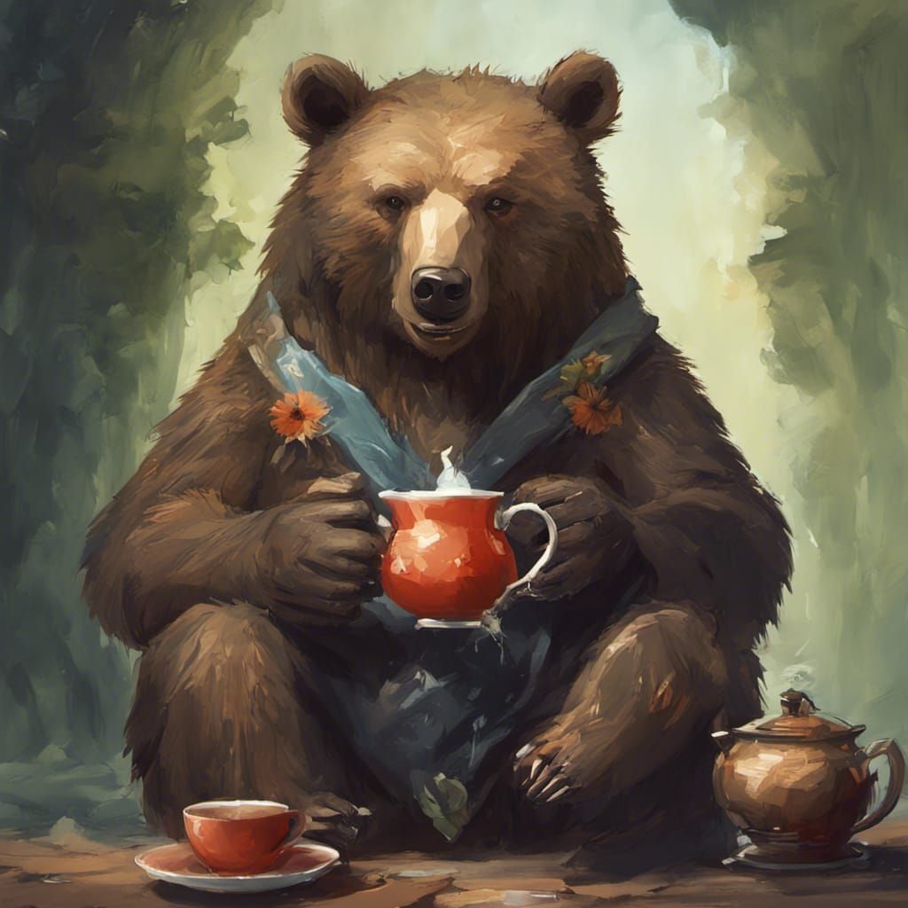 Bear Drinking Tea: A Digital Fantasy Painting