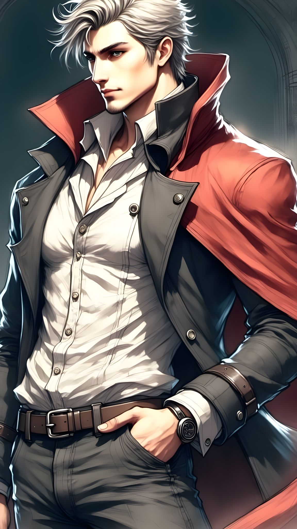 Confident Young Hunter in Dark Elegant Attire