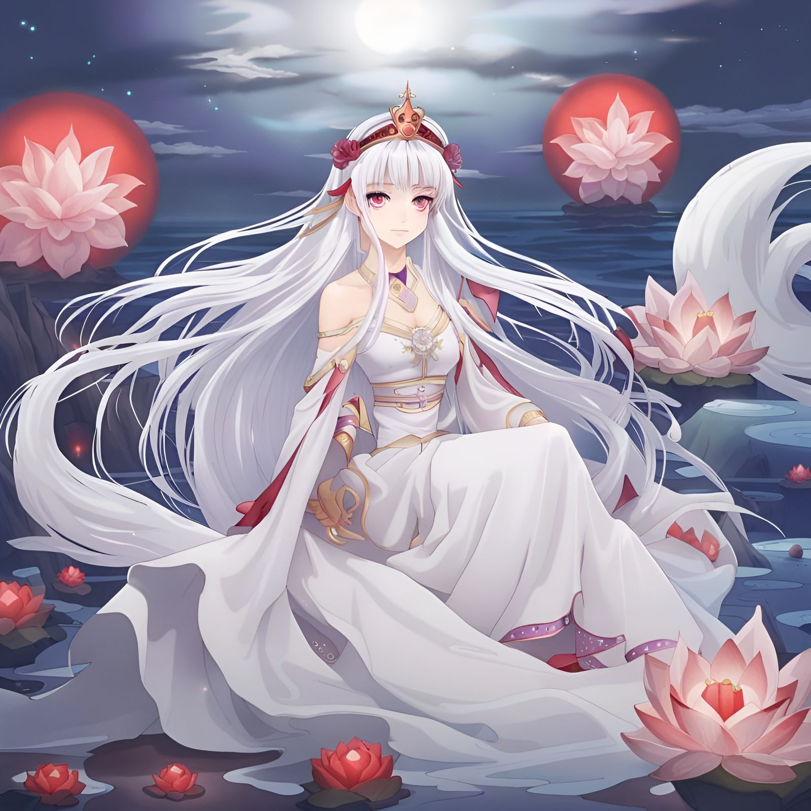 Princess with White Hair and Purple Eye