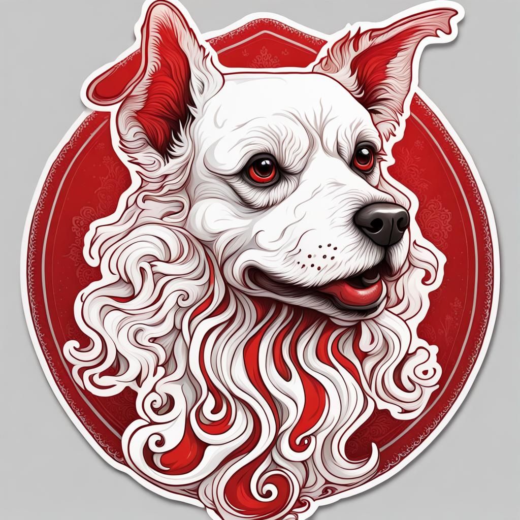 Surreal Detailed White and Red Dog Sticker