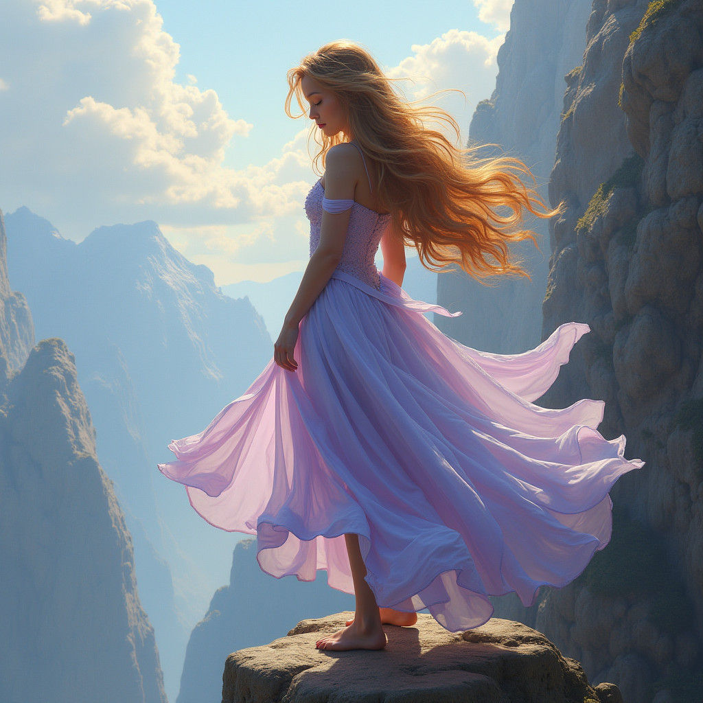 Maiden on Windswept Cliff: Fantasy Concept Art
