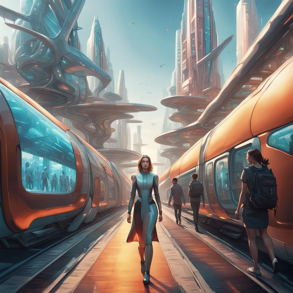 Android in Futuristic Cityscape, Splash Art Style