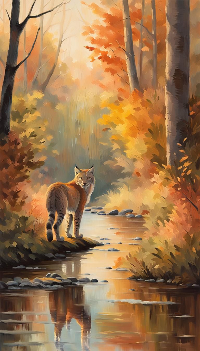 Lynx in Amazonian Forest: Impressionist Landscape Painting