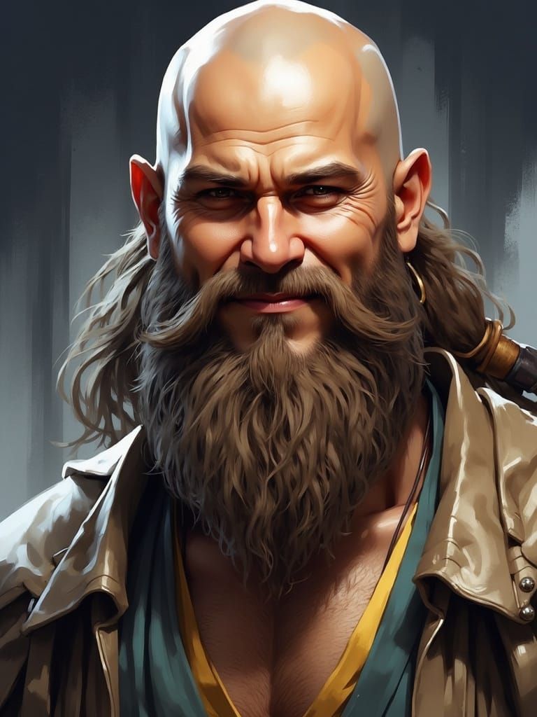 Dwarf Kung Fu Monk in a Beard and Bald Headband