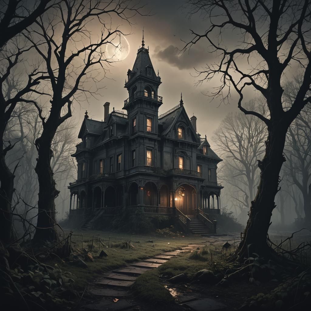 Abandoned Victorian Mansion in Dark Atmospheric Concept Art