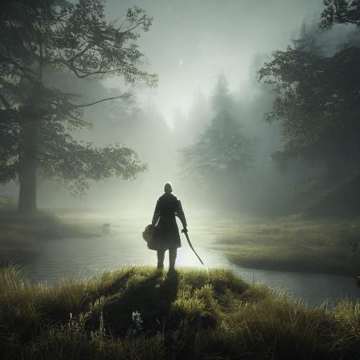 Ethereal Realism: Ghostly Figure in Luminescent Mist