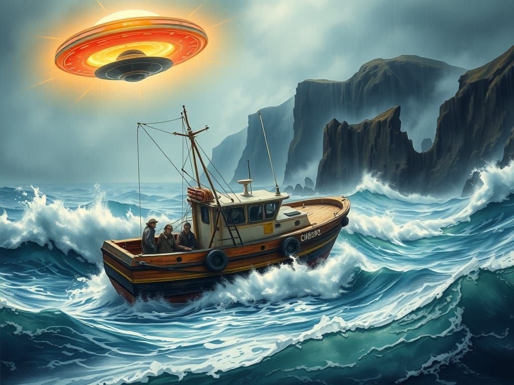 Stormy UFO Encounter Over Turbulent Sea