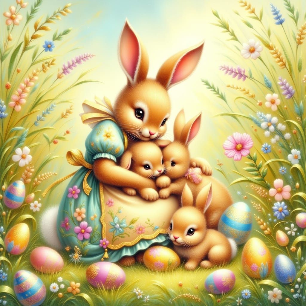 Motherly Love in Whimsical Easter Wonderland