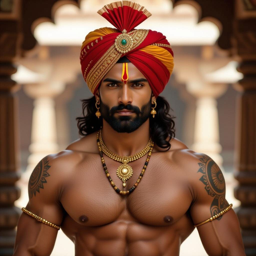 Muscular Indian Maharaja in Ancient Temple