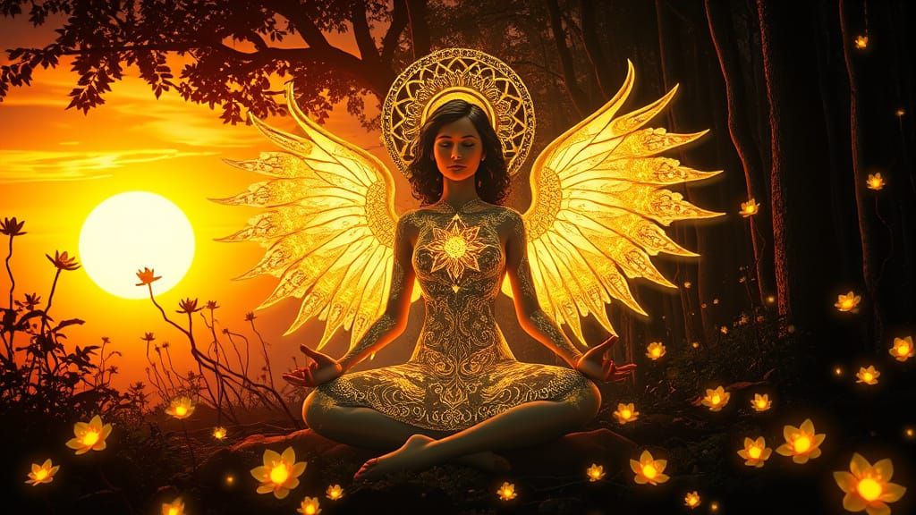 Surreal Goddess Rises from the Forest, Adorned in Klimt-Insp...