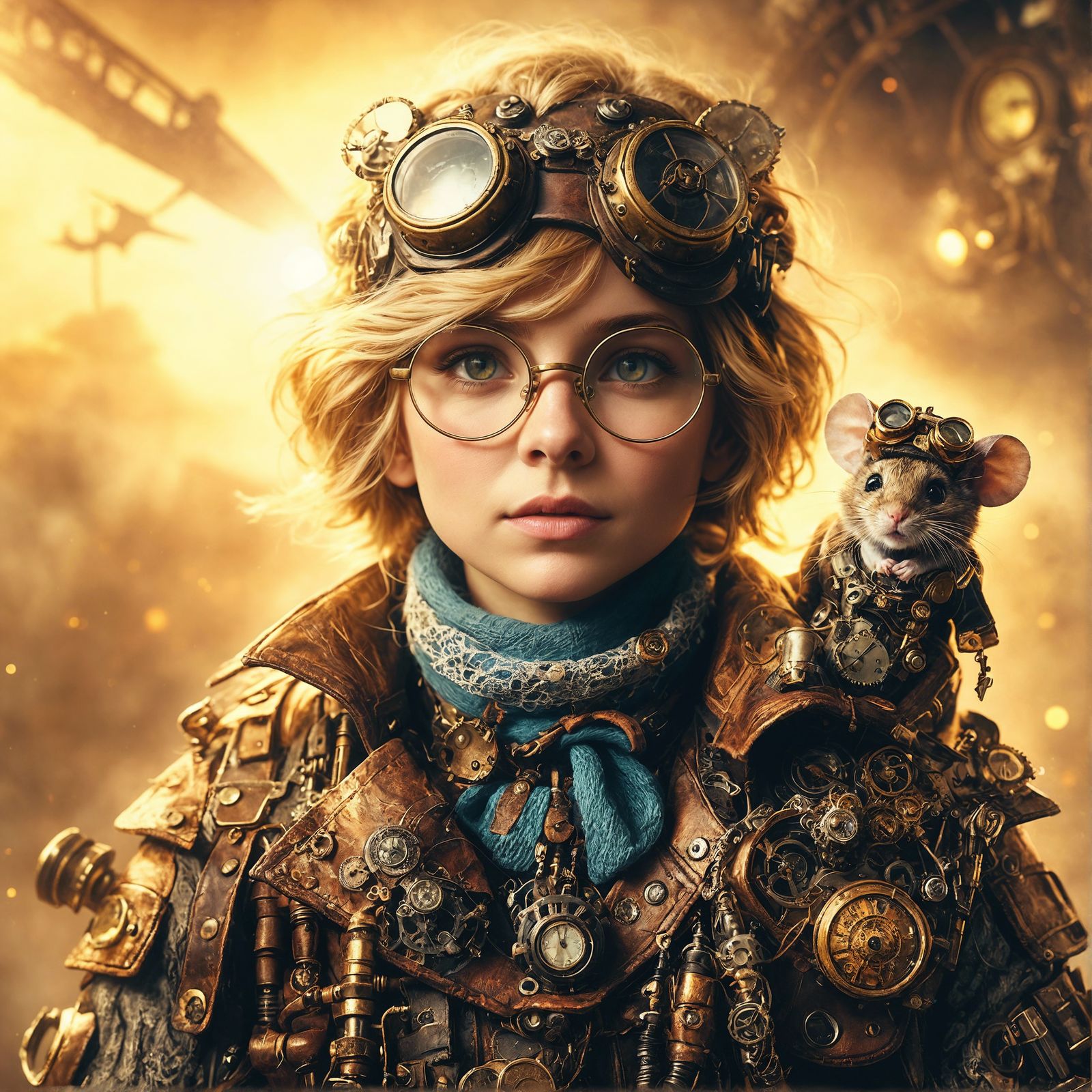 Steampunk Girl and Pilot Mouse Adventure