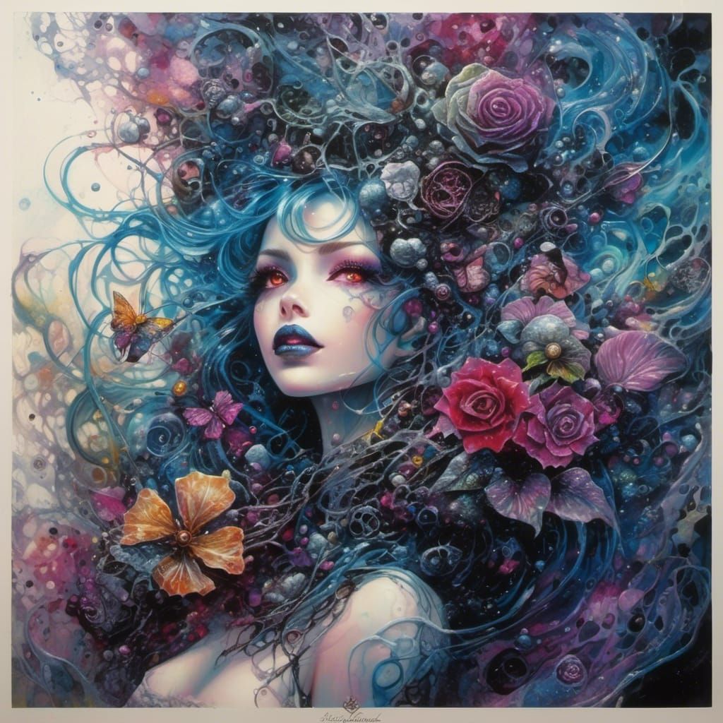 Surreal Selenolatry Portrait in Watercolor Art Style