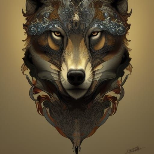 Charming Wolf Portrait in Art Nouveau Style
