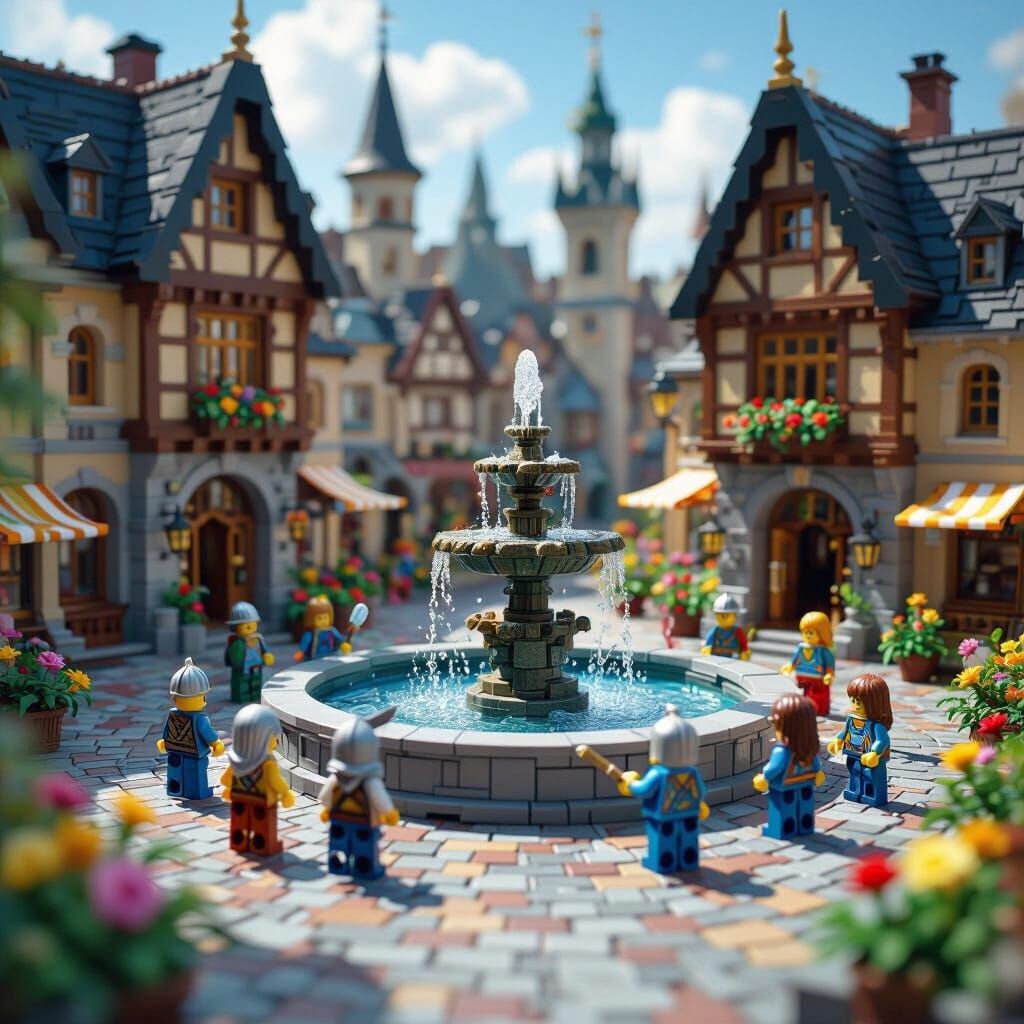 Lego Knights and Carpenters in Fantasy City Square
