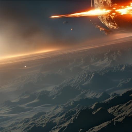 Epic Space Battle Over Jupiter in Digital Matte Painting Sty...