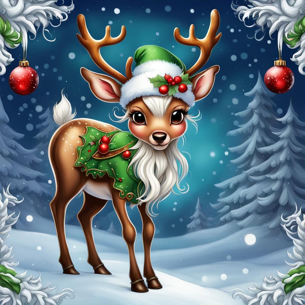 Funny Christmas Reindeer Clipart in Digital Art Style