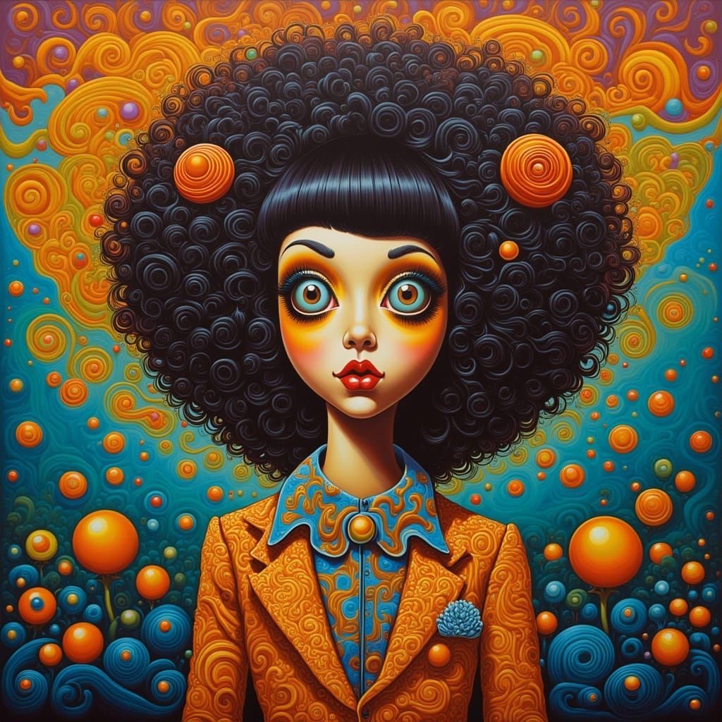 crazy hair, strange eyes