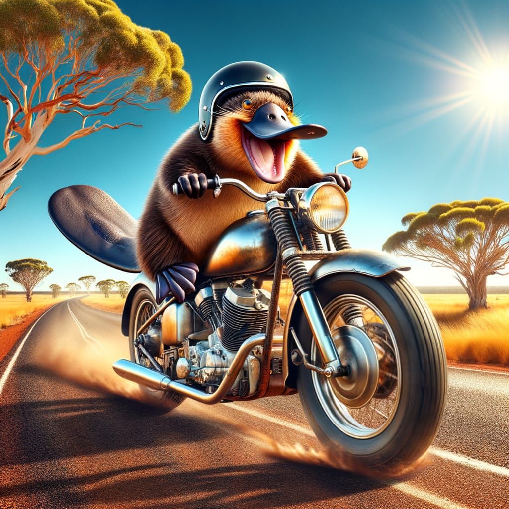 A Platypus Rides a Motorbike Through the Outback