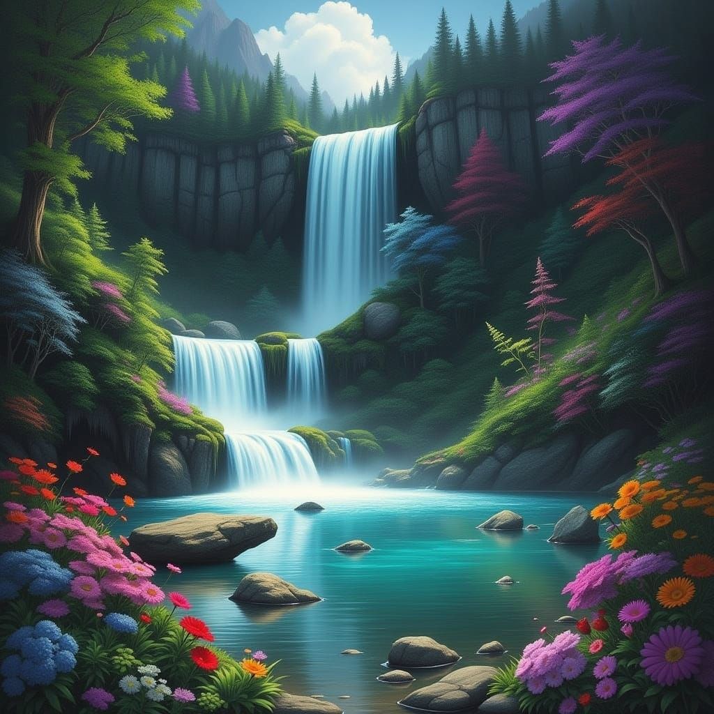 Surreal Waterfalls in Vibrant Colors