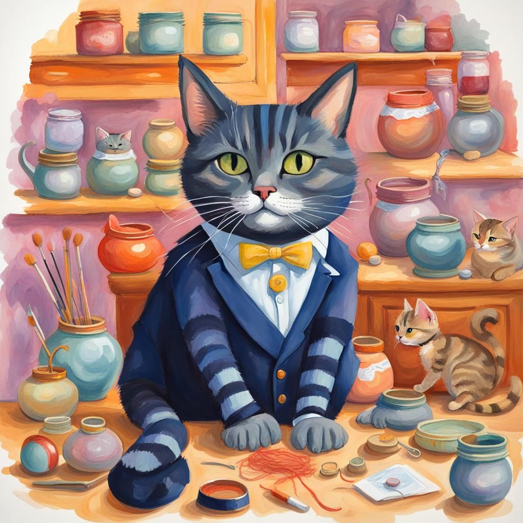 Catnip Economy: A Gouache-Style Impressionist Painting