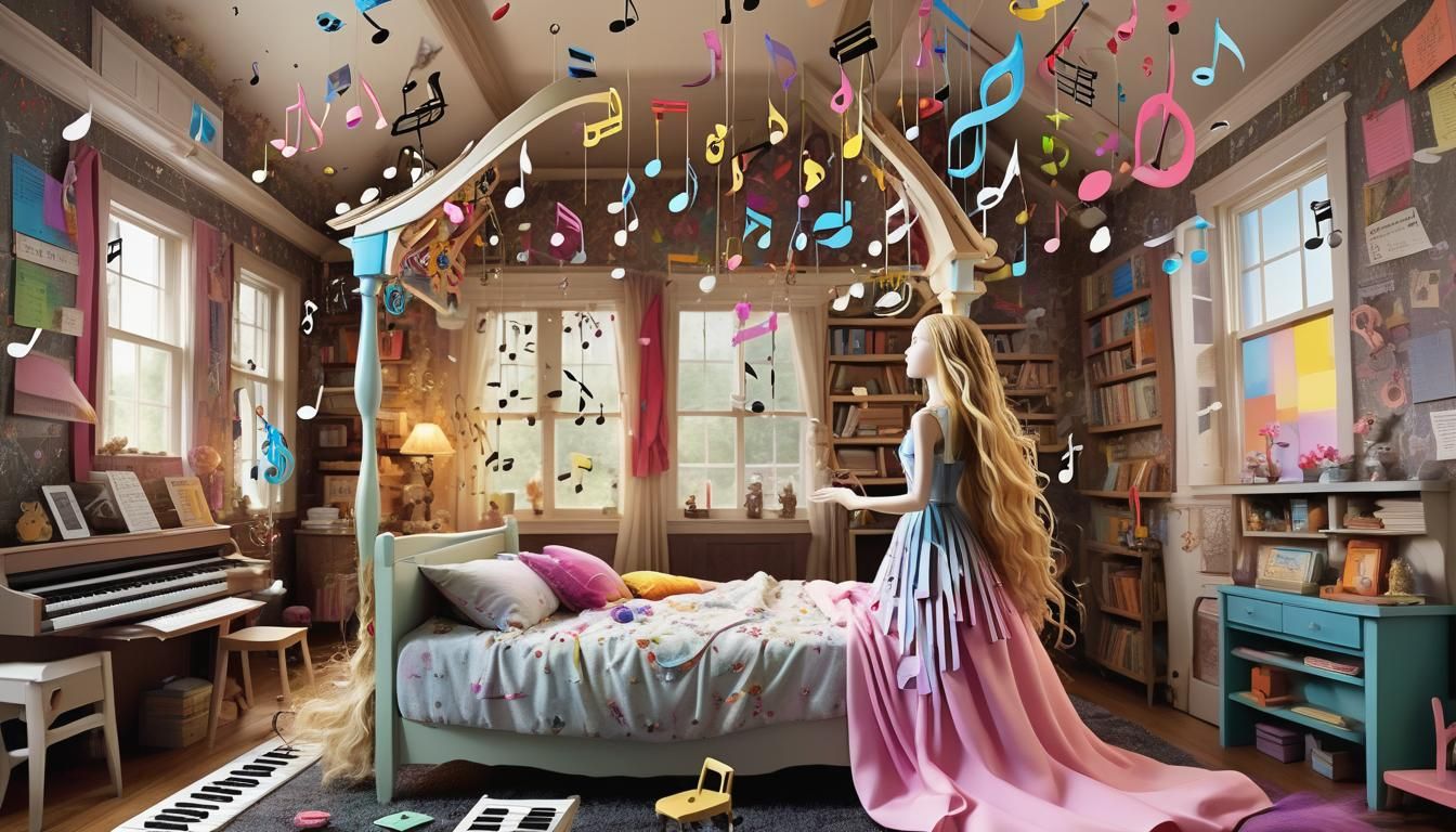 Surreal Music Woman in Dreamlike Bio Art Scene