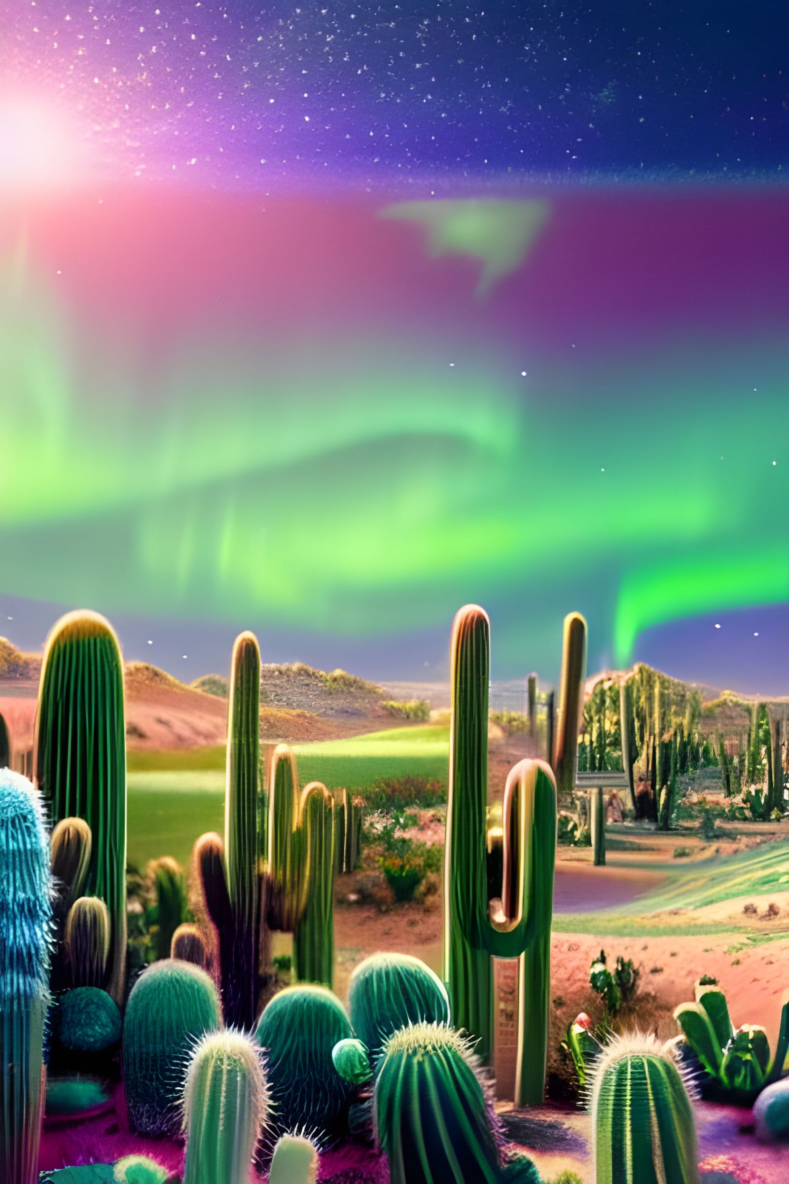 Aurora Borealis Over Desert Landscape
