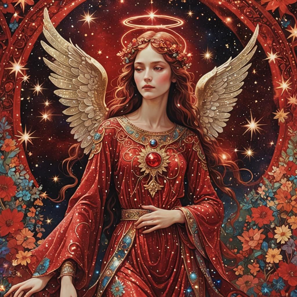 Ethereal Angel in Cosmic Psychedelic Bohemian Style