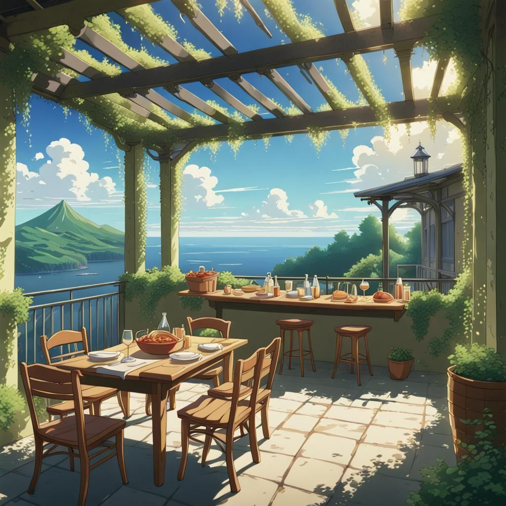 Anime Restaurant Scene in Studio Ghibli Style