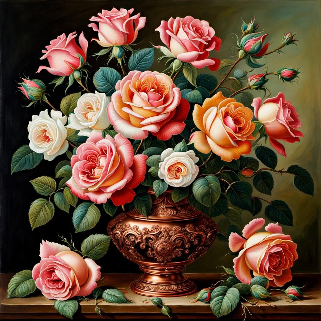 Roses in Copper Vase