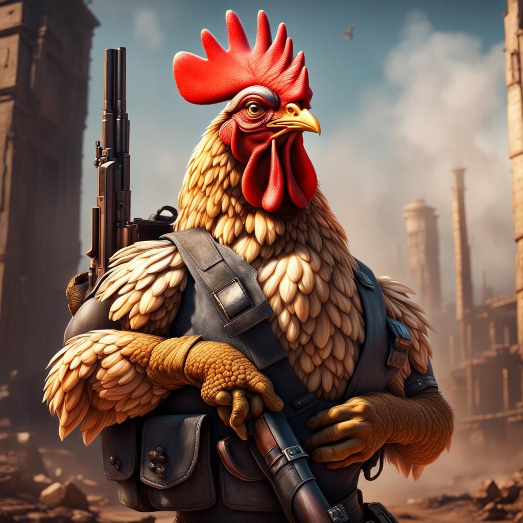 Chicken with Muscular Arms: Fantasy Concept Art