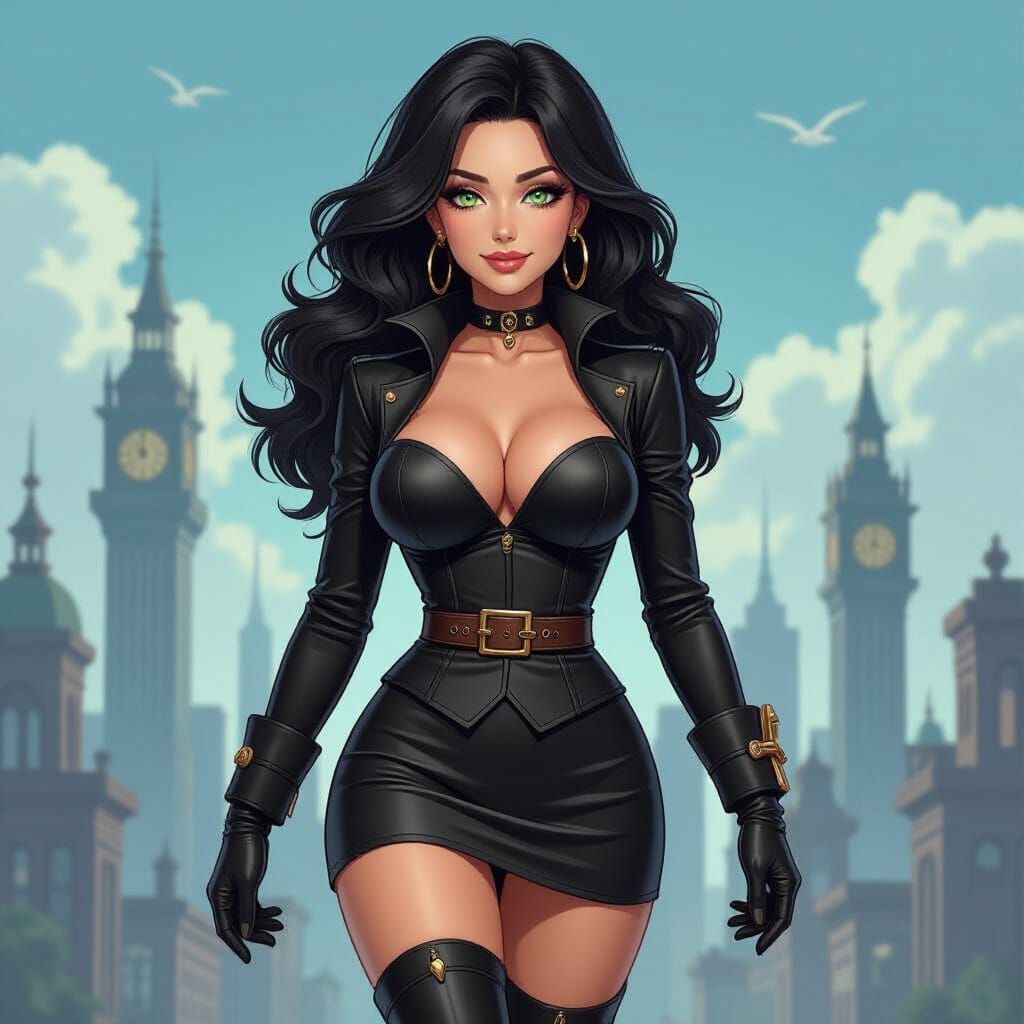 Steampunk Skyline: Confident Woman in Manga Style