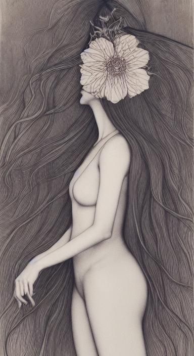 Woman with Narcotic Flower: Etching with Forest Exposure