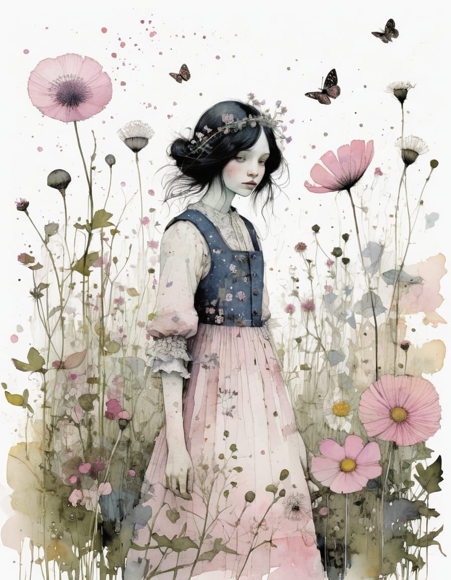 Pale Pink Wildflowers in Illustrative Watercolor Style