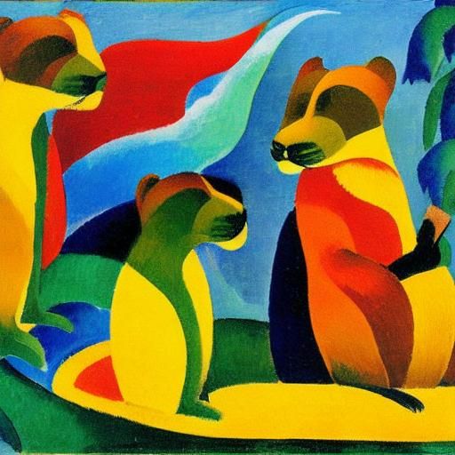 Charming Otters in Colorful Expressionist Style