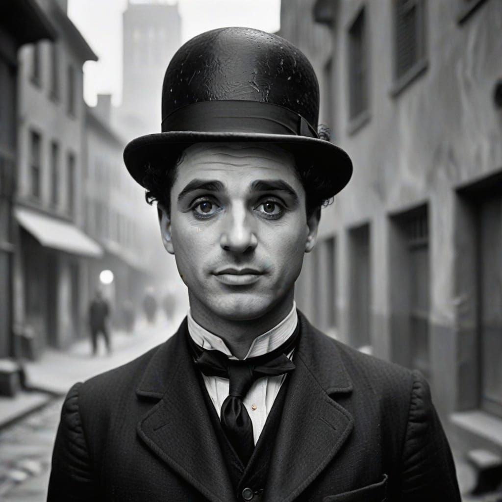 Charlie Chaplin Movie Still in Vintage Black and White