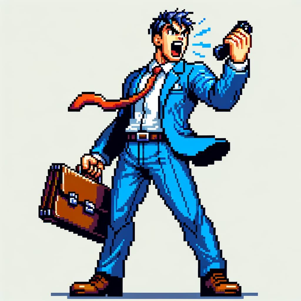 Victorious Businessman in 16-bit Pixel Art
