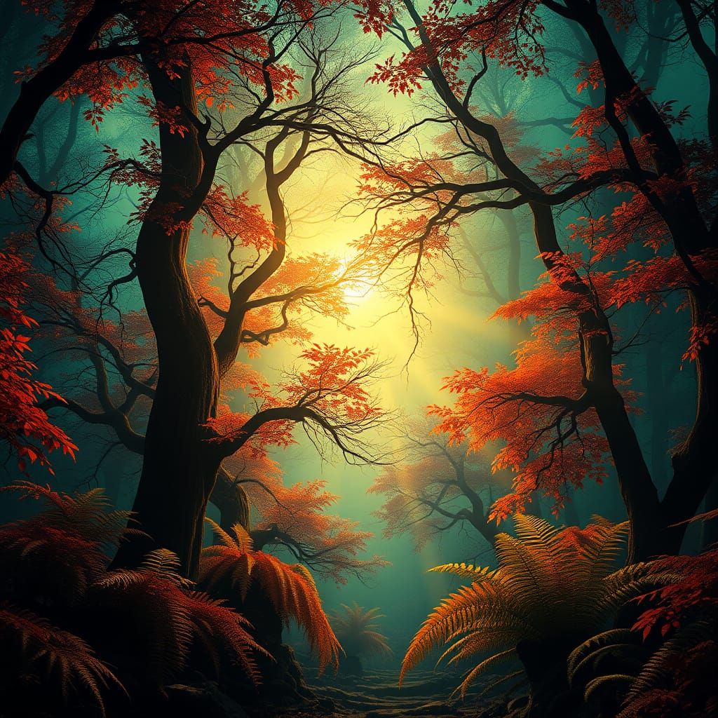 Autumn Forest in Mystical, Hand-Painted Style