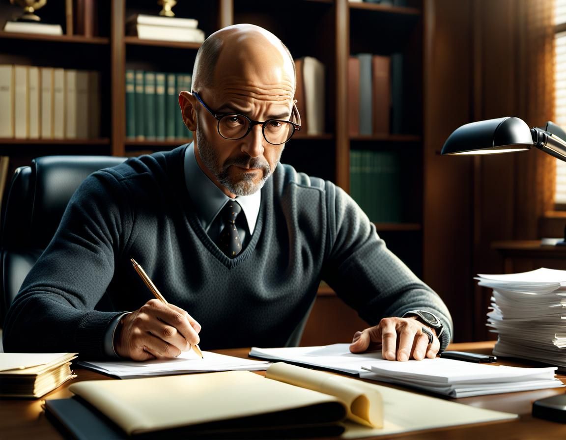 Photorealistic Portrait of Teacher Grading Papers