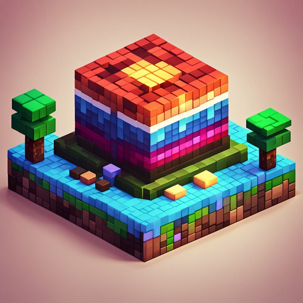 A Minecraft Cake Made of Colorful Blocks