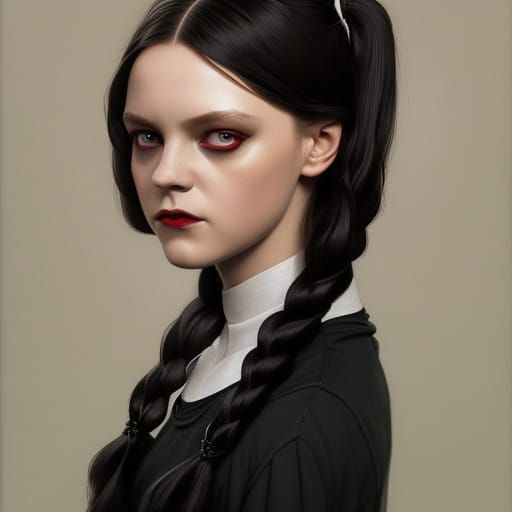 Wednesday Addams Portrait in Art Nouveau Style