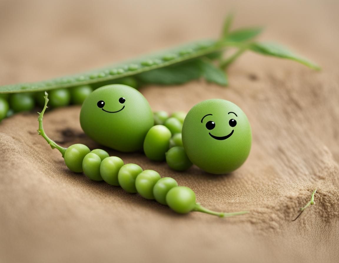 Two Smiling Peas in a Green Pea Patch