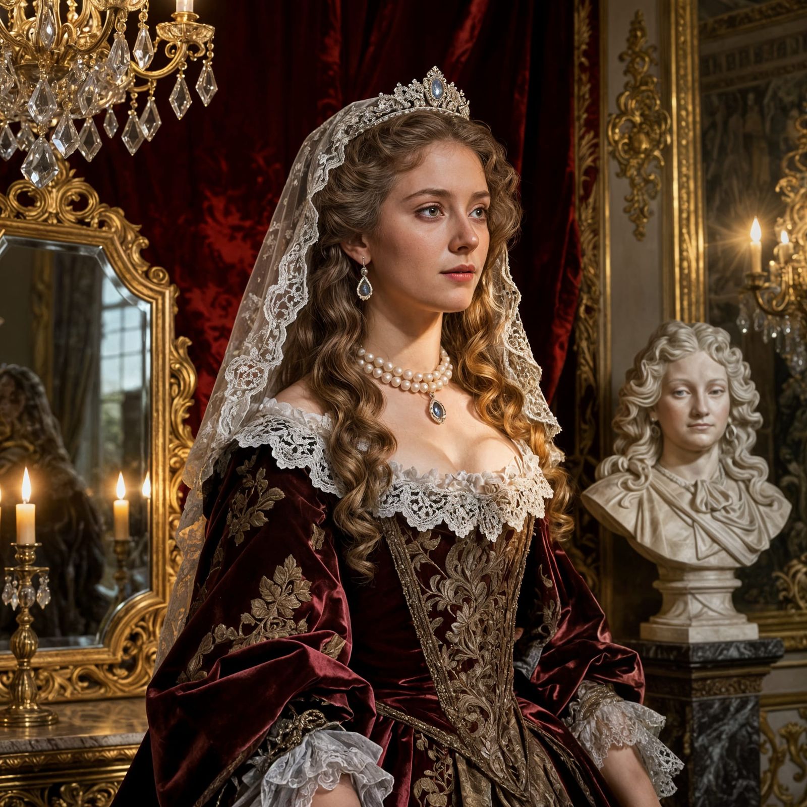 17th Century Court Lady Portrait in Versailles Chamber