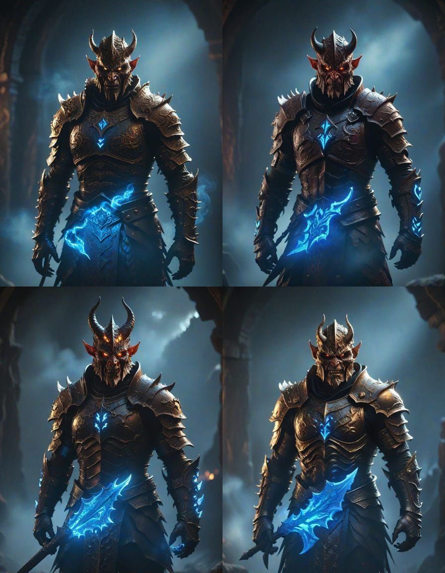 Ancient Demon in Leather Armor: Acrylic Resin Art